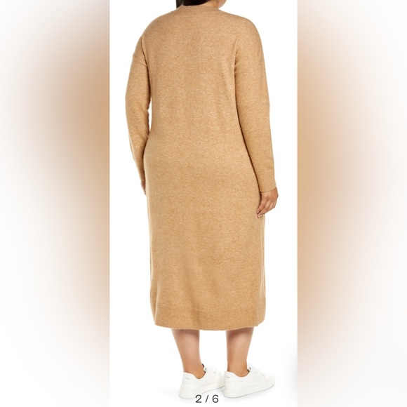 Caslon Tan V-Neck Long Sleeve Sweater Dress Size Small (4-6) NWT - Picture 3 of 17